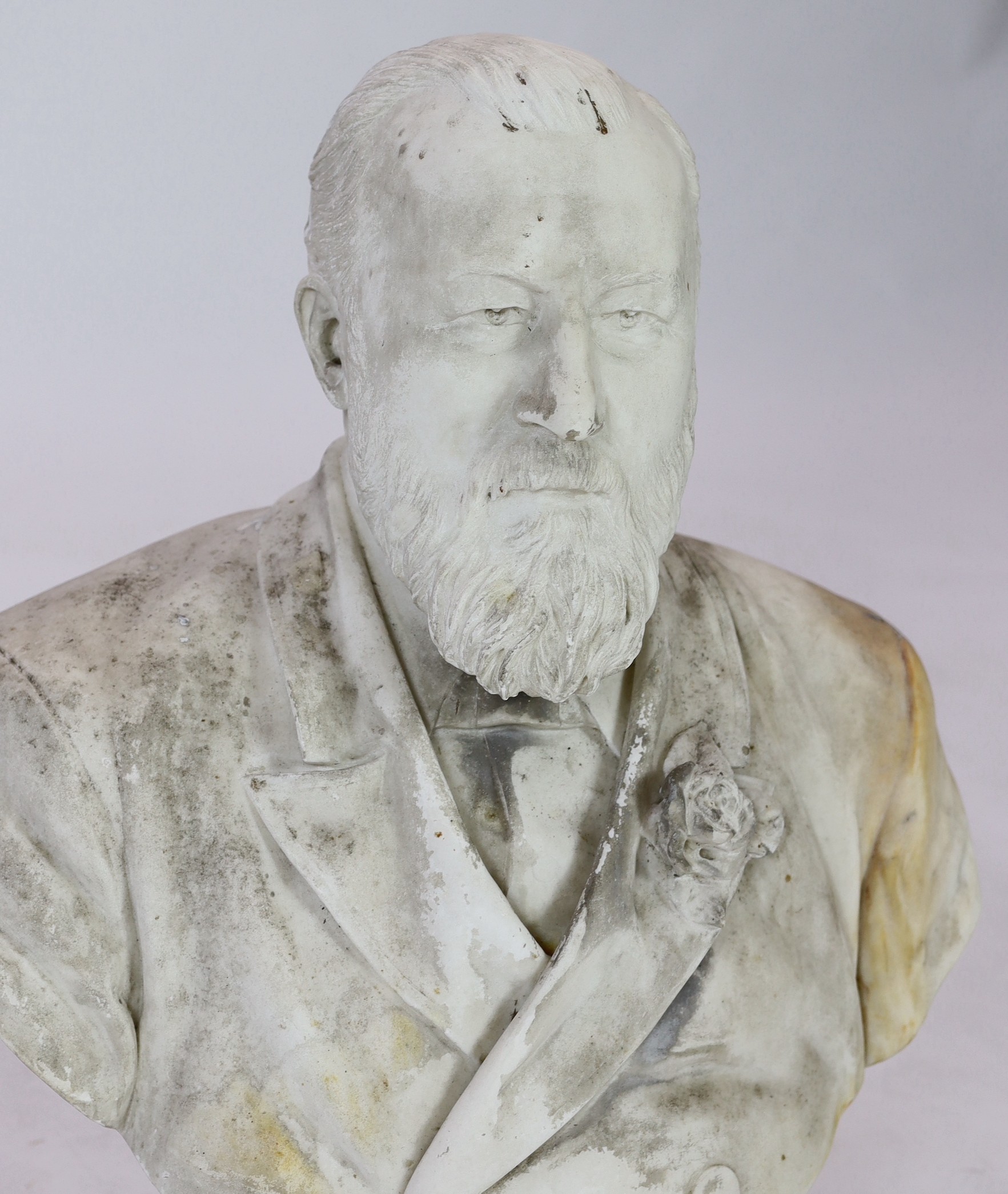 William John Seward Webber (1842-1919). A carved white marble bust of a gentleman, width 56cm, height 65cm